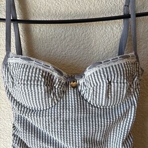 Y2K Juicy Couture beach royalty Seersucker Corset one piece swimsuit